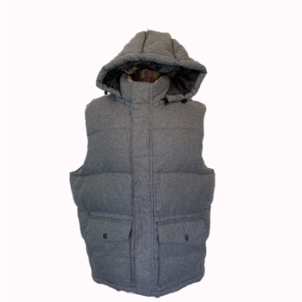 Old Navy vest Grey, black, button and zipper, 3 pocketed, detachable hood,